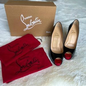 Christian Louboutin Patent New Very Prive 120 MM Black with Red Peep-Toe 39